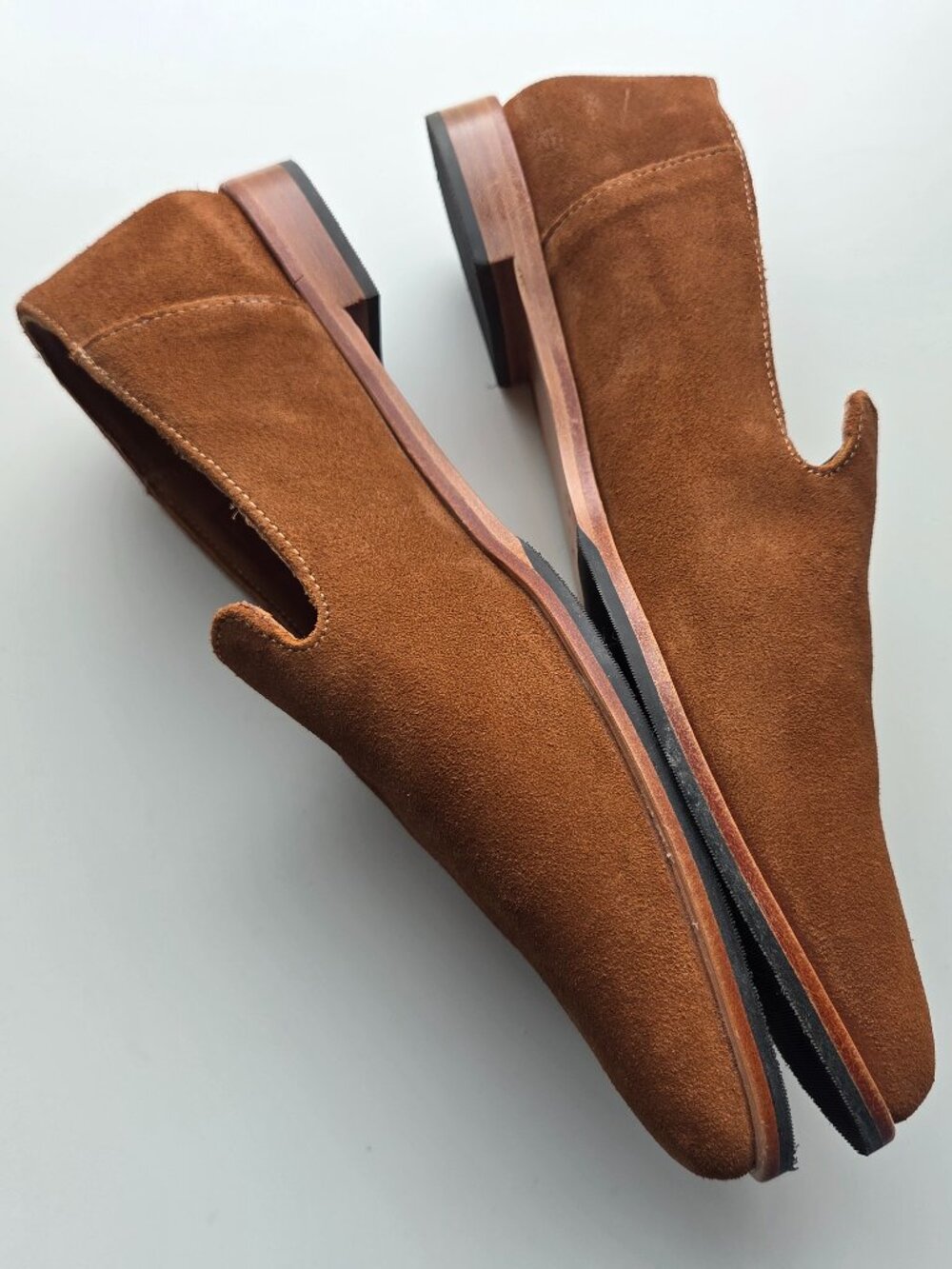 Portland Leather Patina Suede Loafers Size 10 Toffee Cognac Almond Toe Womens - Picture 6 of 9